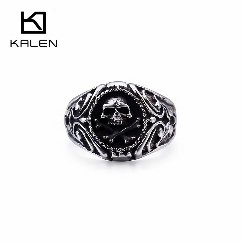 KALEN, панк, Череп, кольца для мужчин, размер 8-12, нержавеющая сталь, Викинг, Череп, кольца на палец, мужские, дешевые, готические, байкерские, ювелирные изделия