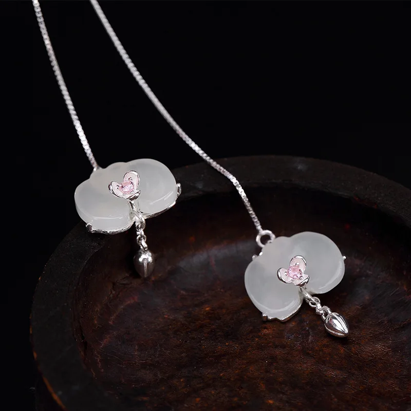 S9925 silver inlaid natural hetian earrings wholesale high-grade joker tremella line | Украшения и аксессуары