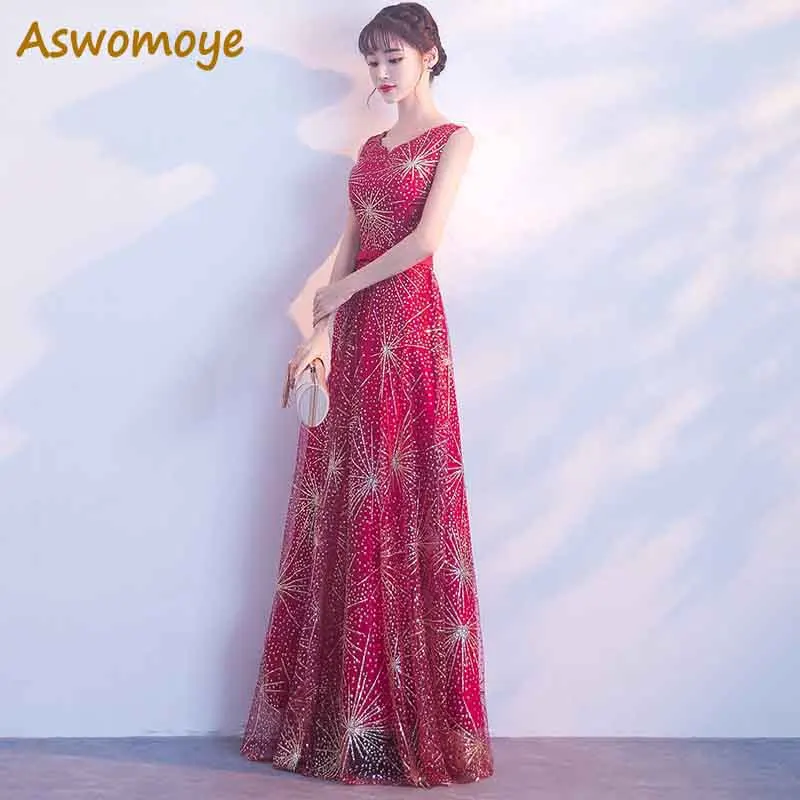 Блестящее вечернее платье 2018 Haute Couture А-силуэта Длинные вечерние платья