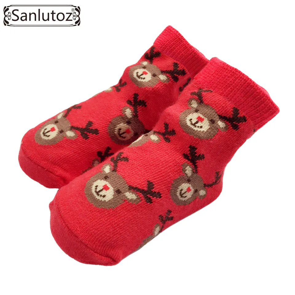 SOCKN001-RD Sanlutoz/носки для малышей Новогодний подарок для новорожденных, фатиновые кружевные носки с бантом и Санта-Клаусом, подарок на день рождения для маленьких мальчиков и девочек 0-12 месяцев - Цвет: SOCKN001-RD
