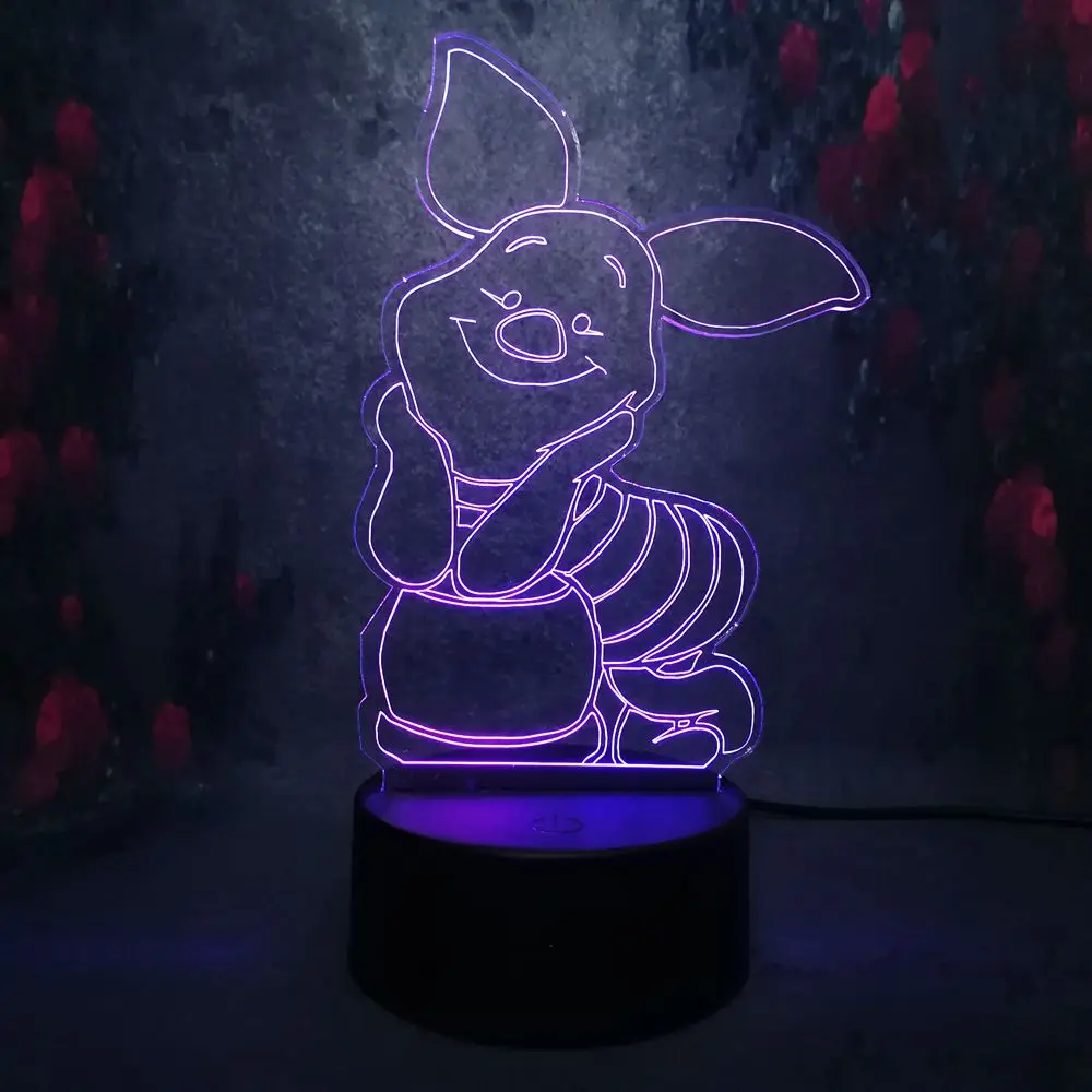 Креативный милый Piglet Винни Пух 3D светодиодный Ночной светильник настольная