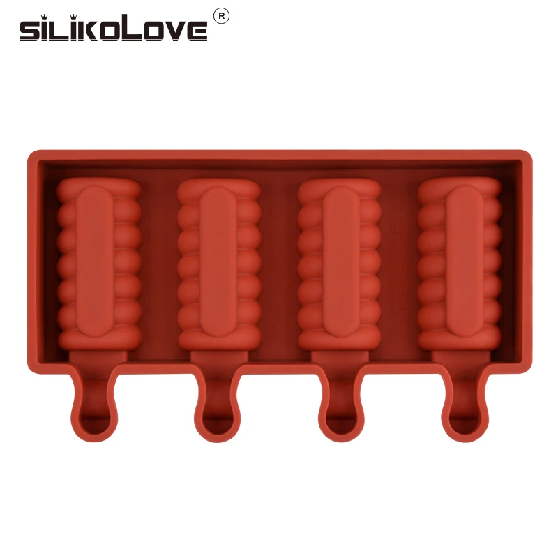SILIKOLOVE 4 полостей формы для мороженого DIY Kithchen домашние Формы для мороженого с палочками для мороженого без бисфенола легко чистить