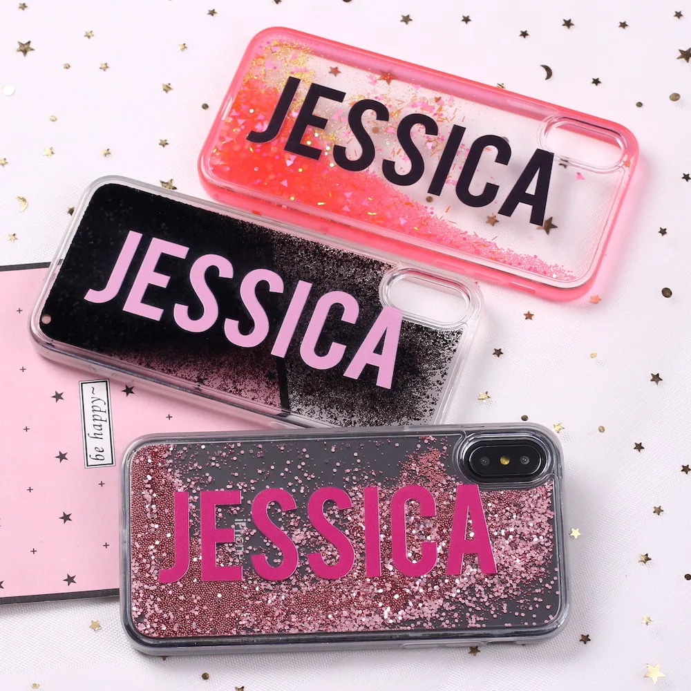 Изготовленный На Заказ жидкостный Блестящие серебряные блестящие имя текст