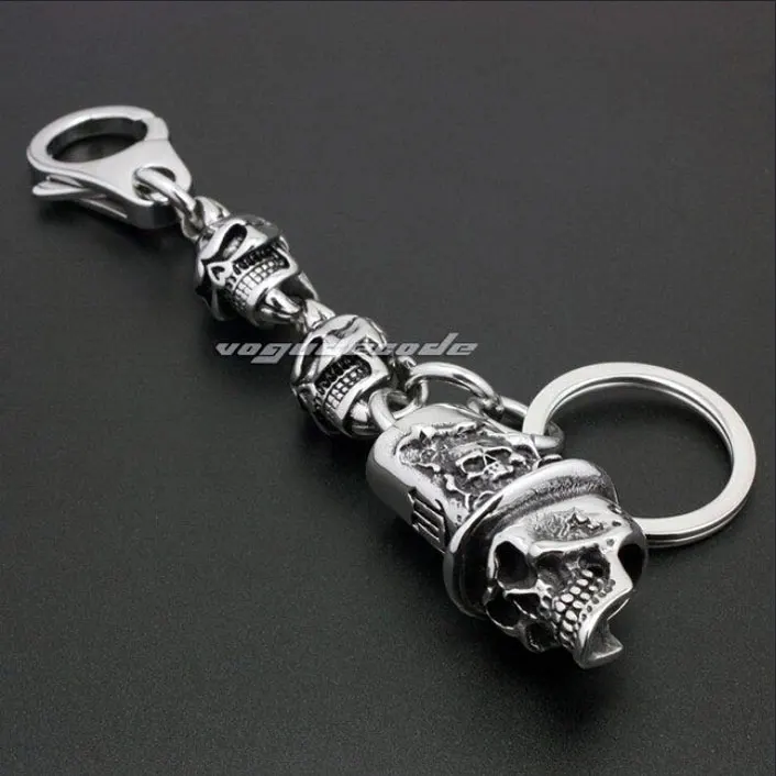 Rocker Fashion Skulls Key Buckle Solid 316L Stainless Steel Cool Men's Biker Magician Keychain Keyring 4R023KC | Украшения и