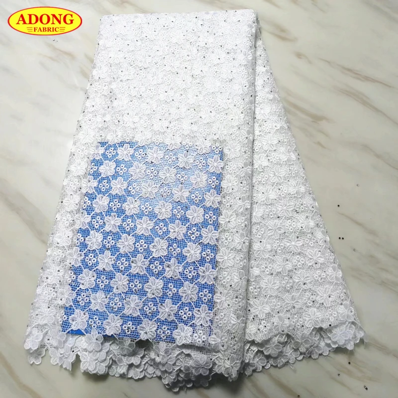 Желтый цвет 5 ярдов Африканское водорастворимое кружево с камнями гипюровый в