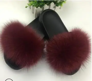 fox hair red Женские меховые тапочки; милые женские плюшевые пушистые тапочки с лисьим мехом; женские меховые тапочки; зимние теплые шлепанцы для женщин; Лидер продаж - Цвет: fox hair red