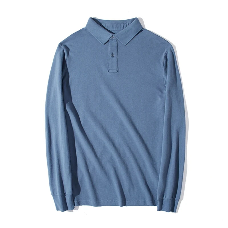 Мужская Однотонная футболка поло 6XL Повседневная из 100% хлопка с длинным рукавом