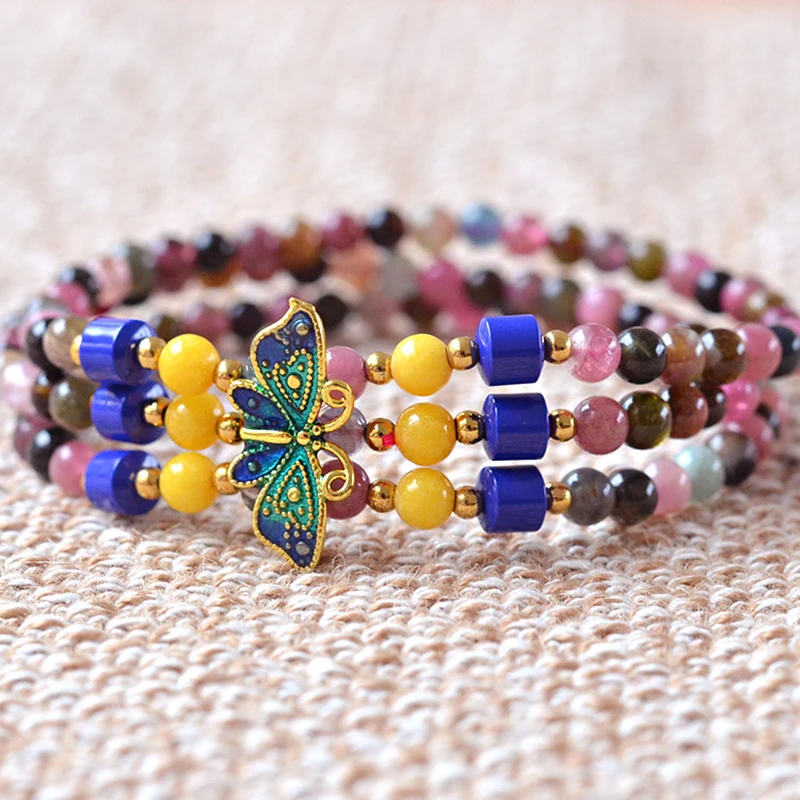 Турмалиновые браслеты из натурального камня с жареным синим камнем на удачу для