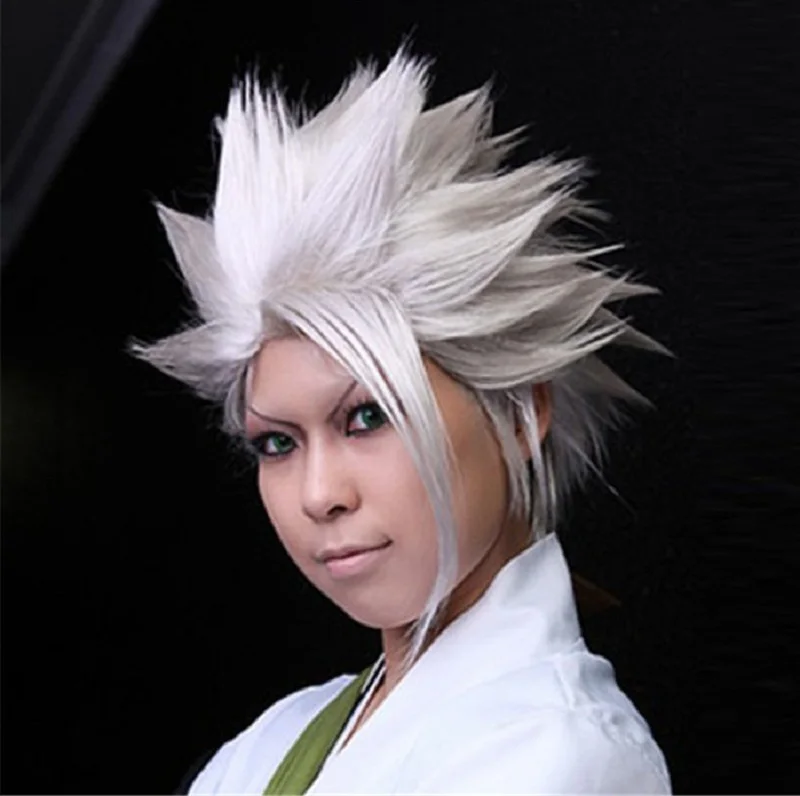 BLEACH Hitsugaya Toushirou парик короткие серебристо белый слоистый пушистый тепла из фибры
