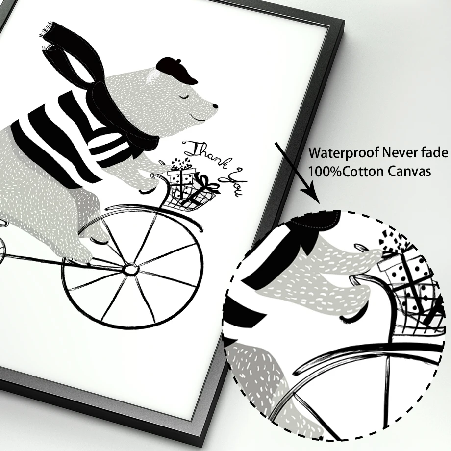 Cartoon Cycling Bear Motivational Quotes Wall Art Canvas Painting Nordic Posters And Prints Animal Pictures Kids Room Decor | Дом и сад