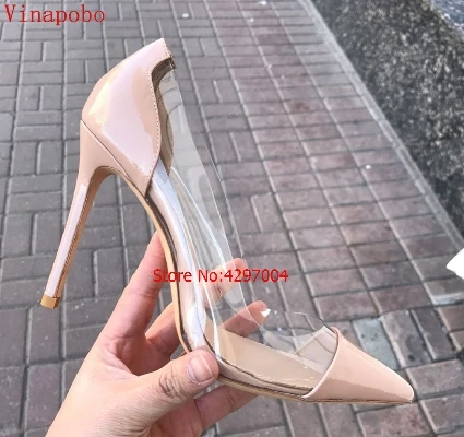 Женские прозрачные туфли лодочки VINAPOBO с острым носком на высоком каблуке 12 см
