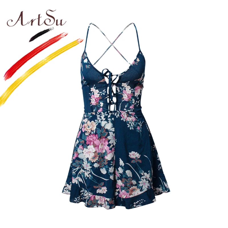 ArtSu короткий женский комбинезон летний Boho с цветочным принтом сексуальный