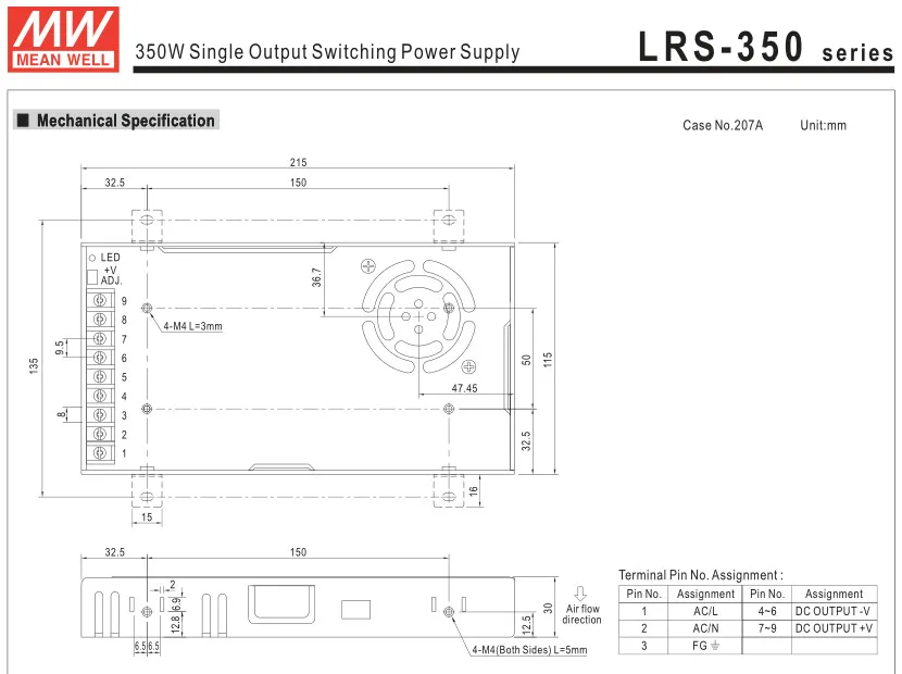 Тайвань Meanwell LRS-350 импульсный источник питания мВт 5 в 12 В 15 в 24 в 36 в 48 в 350 Вт LRS-350-24