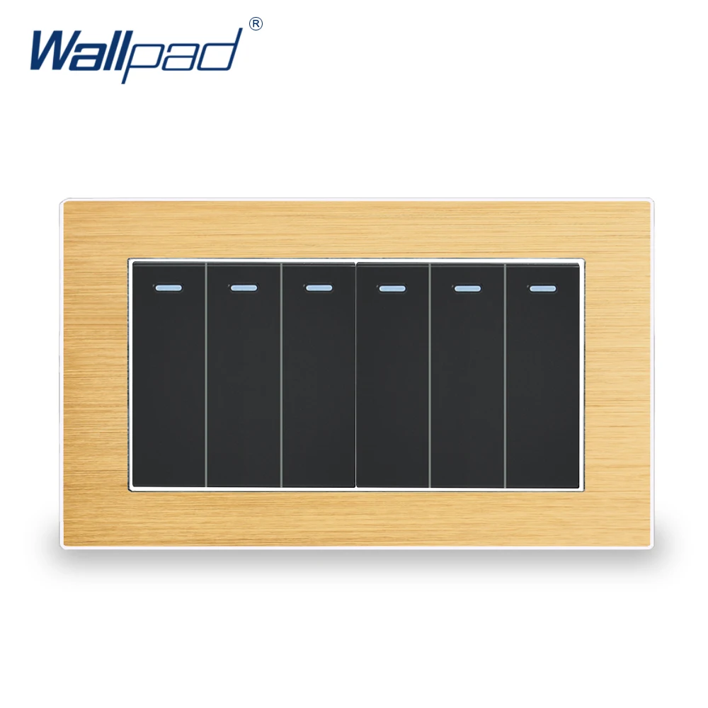 6 Gang 2 позиционный переключатель Wallpad люксовый настенный светильник переключатель атласная металлическая Панель с серебряной границы 146*86 мм рокер настенные