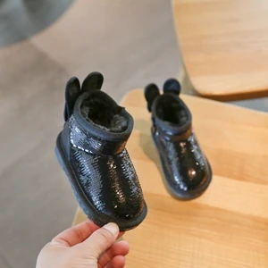 black Claladoudou, 12-15,5 см, шикарные детские сапоги с ушками, зимняя обувь, зимние сапоги для маленьких девочек, мягкая плюшевая обувь, нескользящая, 11 - Цвет: black