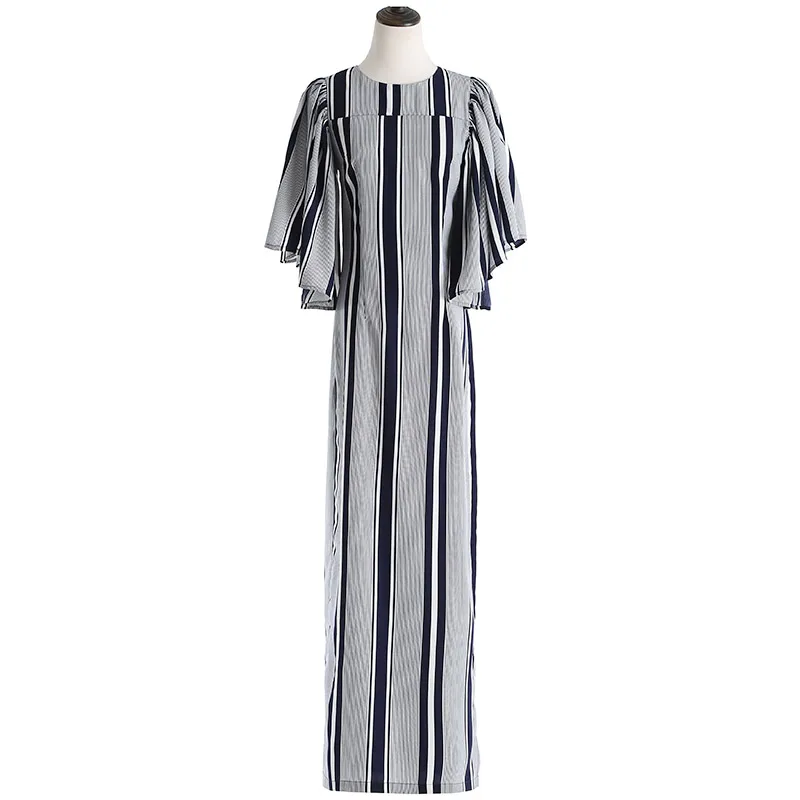 Весеннее летнее платье макси с полосками и бабочками для женщин высокого качества 2017 года, размер плюс, разрезы, элегантное винтажное платье.