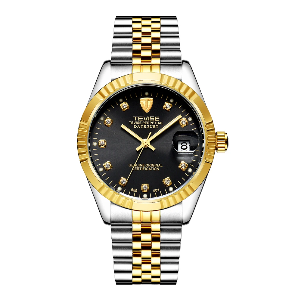 gold black TEVISE мужские фирменные часы Модные Роскошные наручные часы водонепроницаемые полуавтоматические механические часы светящиеся Спортивные Повседневные часы - Цвет: gold black