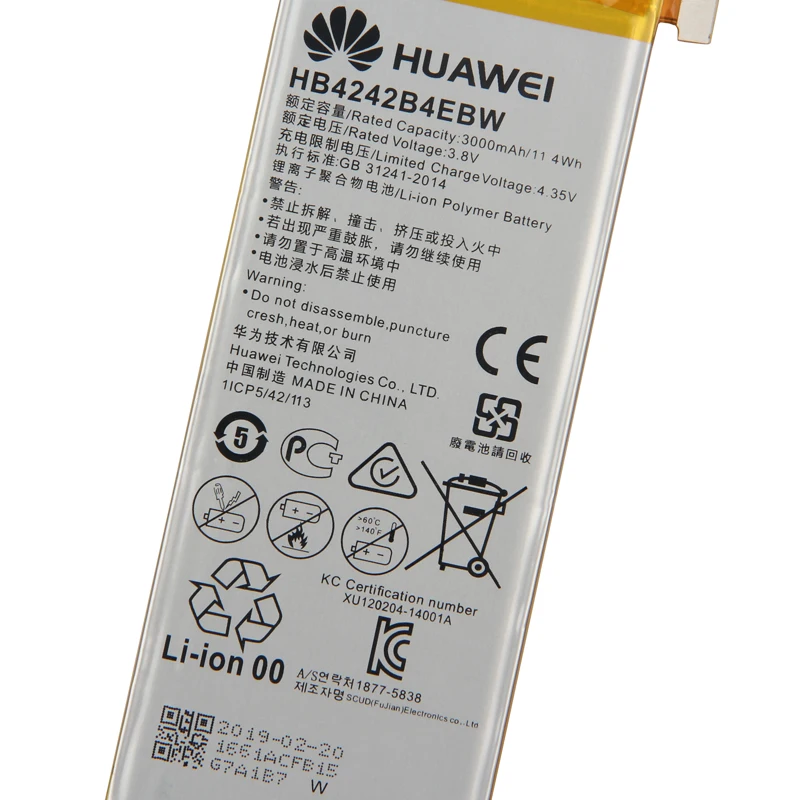Оригинальная замена Батарея HB4242B4EBW для huawei Honor 4X для НУА Вэй слава 6 H60-L01 H60-L02 H60-L04 H60-L11 натуральная Батарея 3000 мА-ч