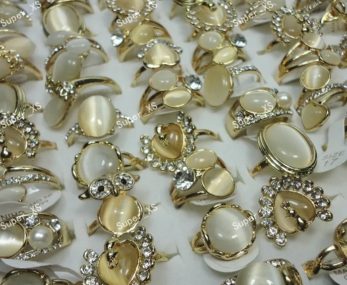 

10pcs New Hot !! Wholesale Jewelry ring lots Natural Cat eye stone Rhinestones Women Girls Gold Rings LB290 free shipping