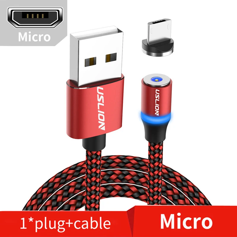 Red Micro Магнитный светодиодный кабель USLION Micro usb type C для samsung S10 S9 S8 Xiaomi для iPhone XS MAX XR 8 7 6 6S USB-C магнитное зарядное устройство - Цвет: Red Micro