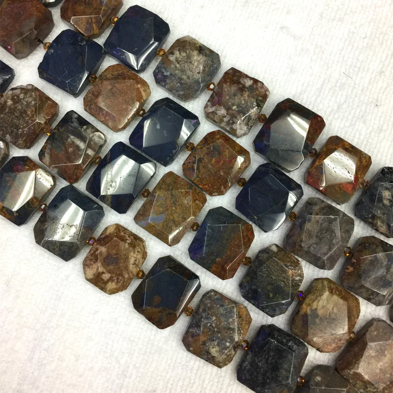 Natural Genuine Red Brown Blue Pietersite Stone Hand Cut Faceted Flat Rectangle Loose Big Beads 15&quot 05509 | Украшения и
