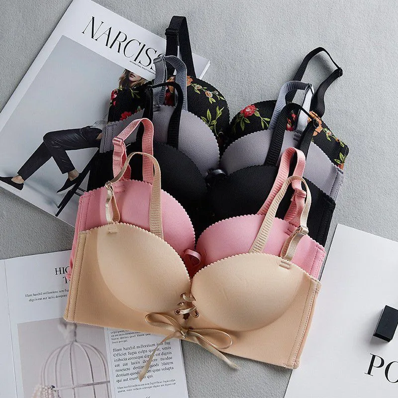 Для женщин Цветочный принт никаких следов супер пуш-ап бюстгальтеры гладкое