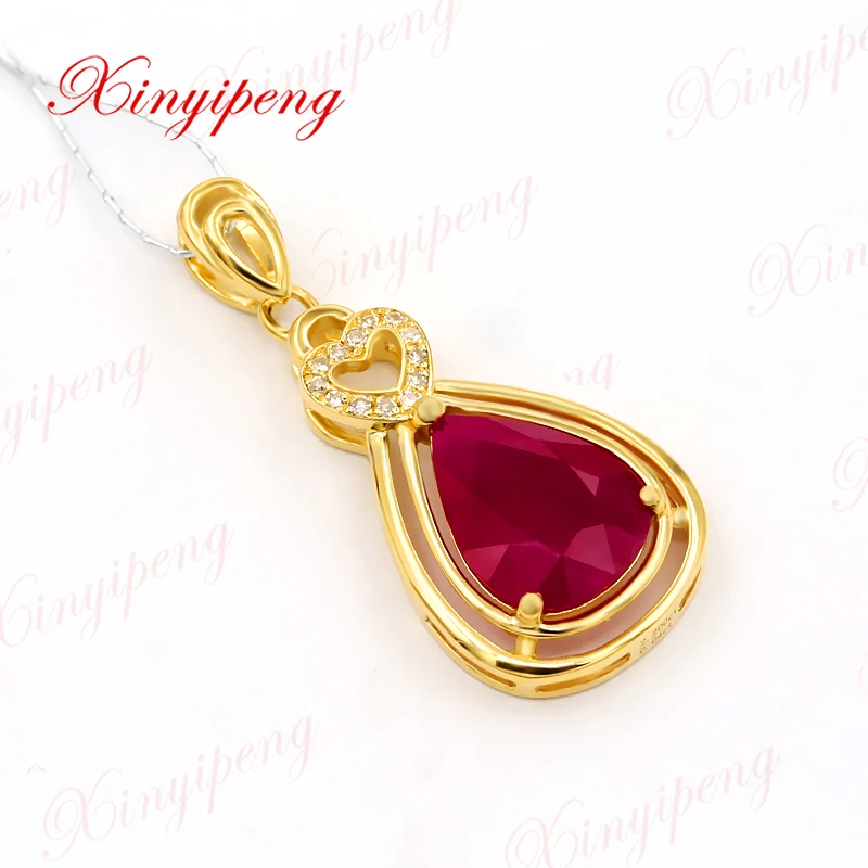 Xin yi peng 18 k желтое золото инкрустированный натуральный рубин кулон женский 7 8*10
