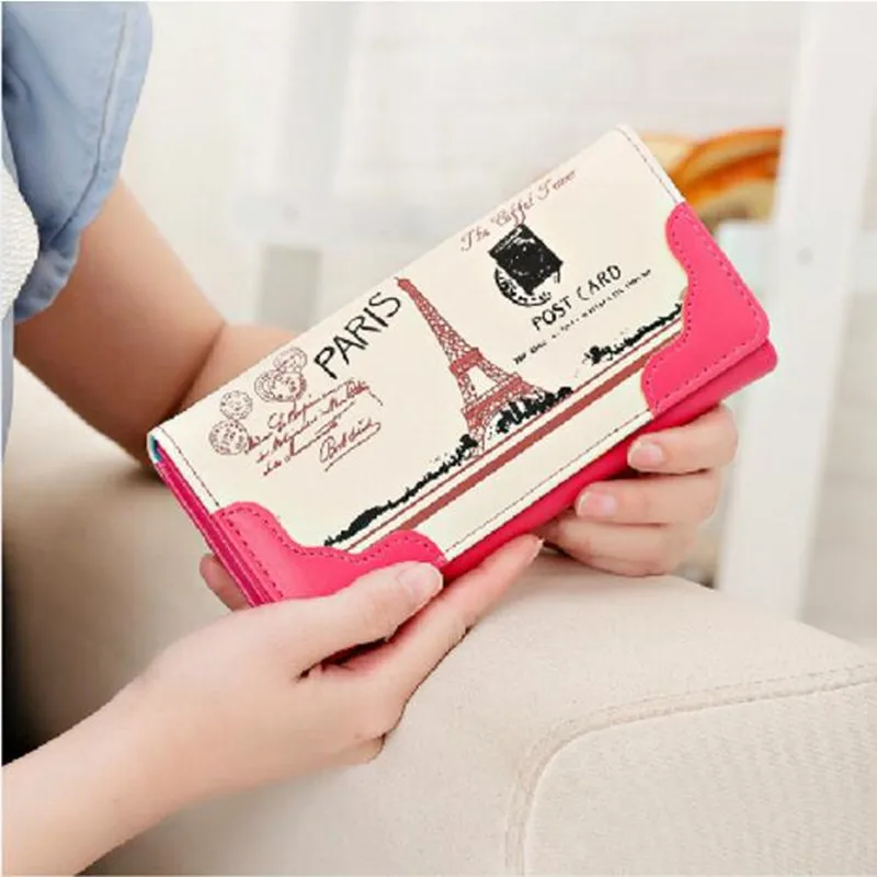 Модный женский длинный кошелек из гладкой искусственной кожи с флагом Парижа и