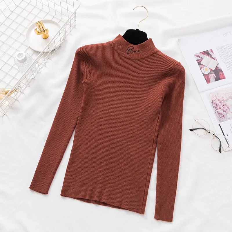2019 New Spring Autumn Women Knitted Sweater Fashion embroidery Warm Turtleneck Casual long sleeved Pullovers And Sweaters | Женская