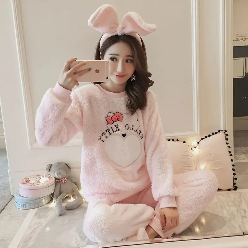 JINUO зимние сохраняющие тепло kawaii коты пижамы наборы для женщин милый мультфильм