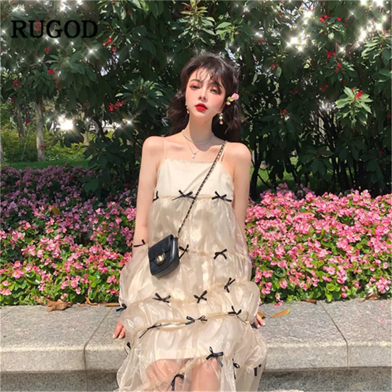 Женское платье с бантом RUGOD Кружевное Платье До Колена на тонких