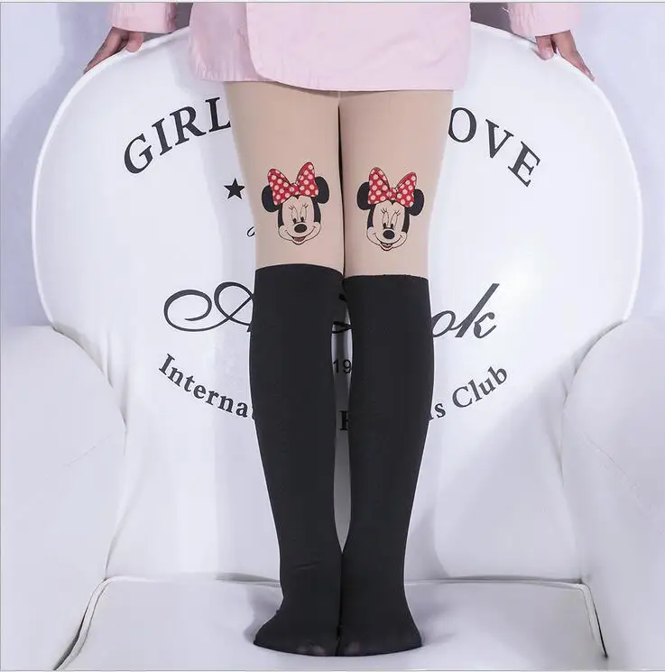 Minnie tights VEENIBEAR/ г. Новые хлопковые колготки для девочек детские колготки с вышитыми героями мультфильмов, детские чулки весенние колготки для девочек от 3 до 10 лет - Цвет: Minnie tights