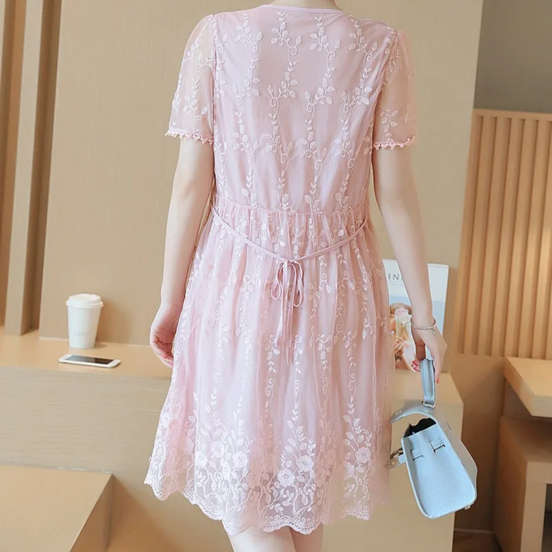 Кружевное платье для беременных летнее вязаное Цветочное длинное модное с