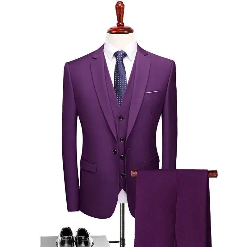 

Pure color business suit men three-piece suit large size 6XL men's wedding suits 2019 new autumn winter long-sleeved suit man