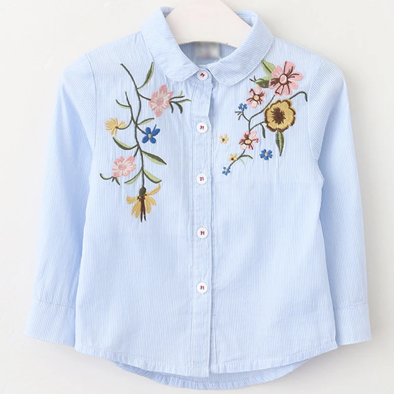 Рубашка для девочек 2018 Весна Новые Детские's Костюмы Вышивка нагрудные в