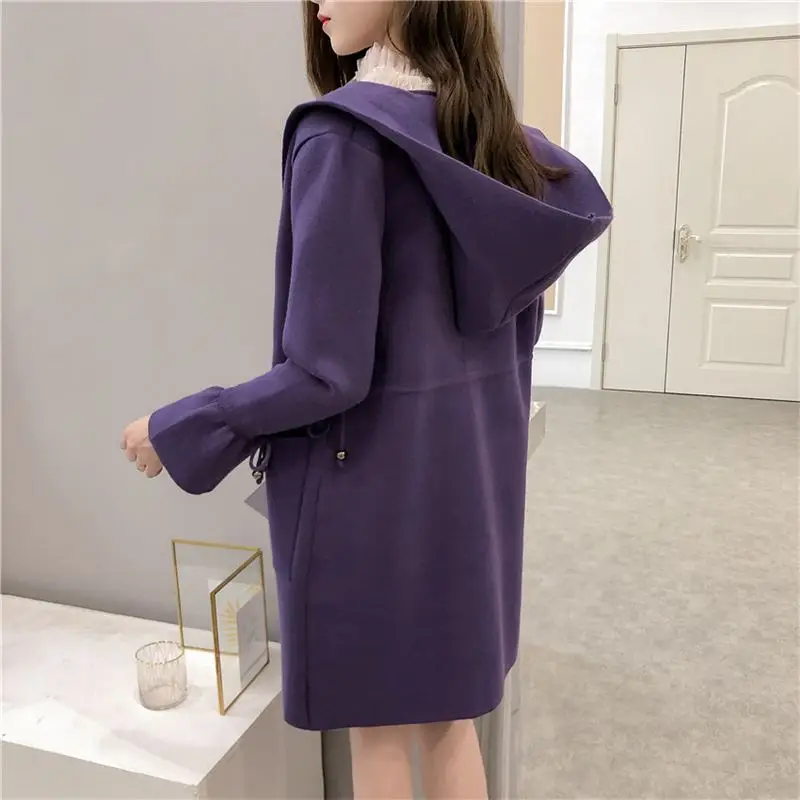 

Women's Autumn Winter New Hooded Cardigan Sweater Female Casual Fashion Loose Flare Sleeve Slim Bottoming Knitted Cardigans A96