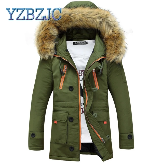 YZBZJC Thickening Parkas Men 2018 Winter Jacket Men's Coats Male Outerwear Fur Collar Casual Long Cotton Wadded men Hooded Coat | Мужская