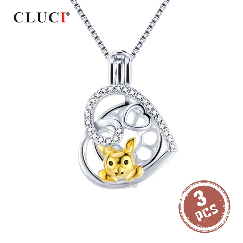

CLUCI 3pcs Silver 925 Charms Pendant for Women Necklace Jewelry 925 Sterling Silver Heart Zircon Pearl Pendant Locket SC361SB