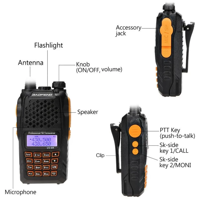High power real 7W BaoFeng Portable UV-6R 136-174 & 400-520MHz Dual Band Walkie Talkie walkie cb radio ham radioTwo Way Radio