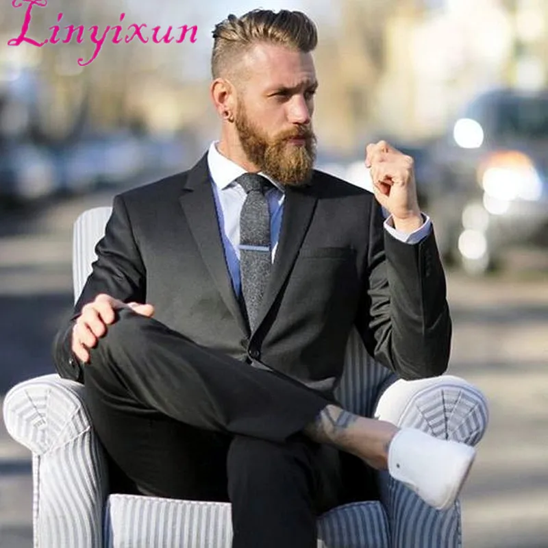 

Linyixun Black Casual Men Suits Wedding Prom Suits Vintage Groomsmen Latest Custom Made Tuxedos Mens Daily Wear Suit(Jacket+Pant