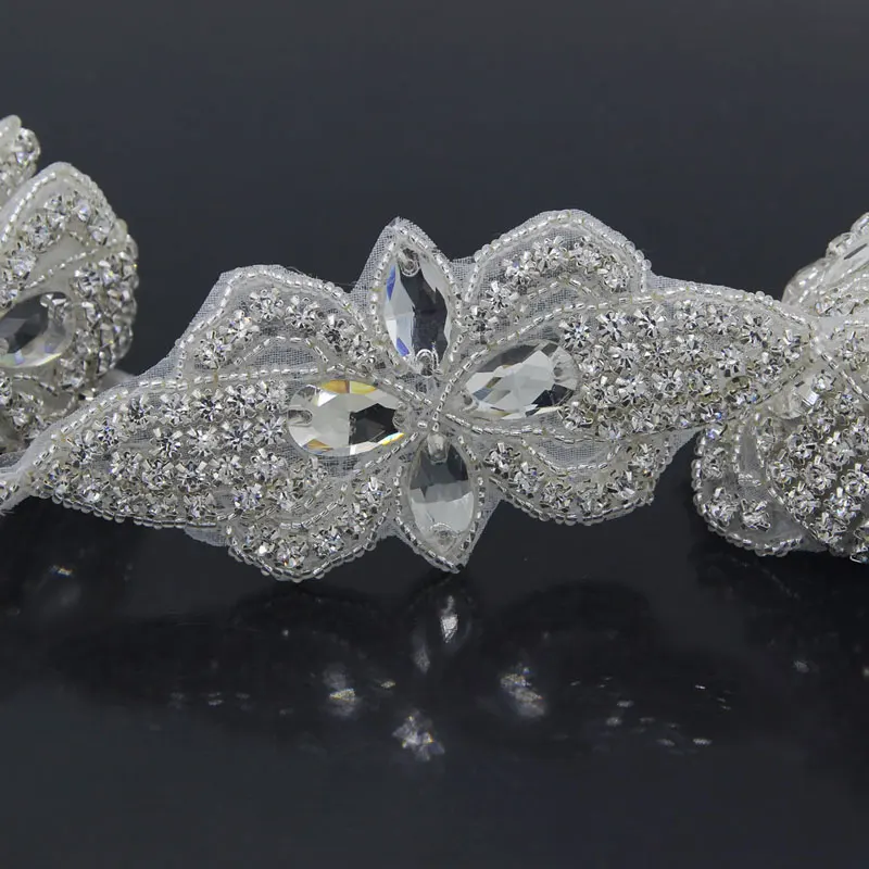 1 ярд Серебряная аппликация из горного хрусталя ручной работы с 8 шт 11*5 см цветы