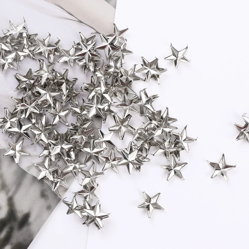 

100pcs 15mm Star Rivets Silver Metal Leather Craft DIY Studs Spikes Spots Nailhead Rock Punk Garment Clothing Sewing Decoration