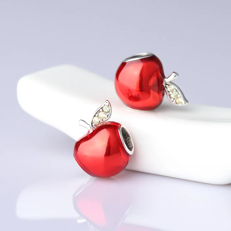 Новая коллекция Серебро 925 Бусины красной эмалью Apple Талисманы Бусины Fit Pandora Браслеты с подвесками для изготовления ювелирных изделий рождественские подарки