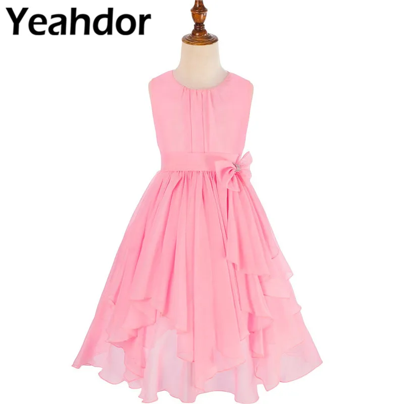 Детское Плиссированное шифоновое платье для девочек с цветочным принтом и