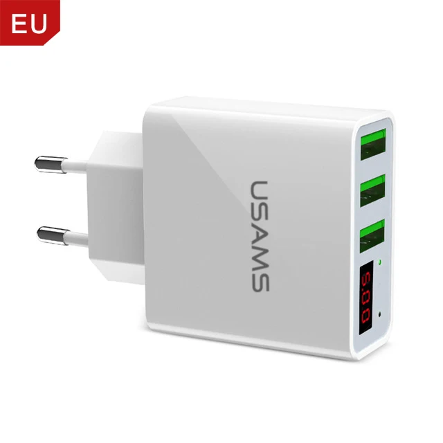 USAMS 3 USB зарядное устройство для телефона полностью макс 3 А выходной ток EU/US зарядное устройство для iPhone samsung Xiaomi зарядное устройство с светодиодный дисплей зарядное устройство - Тип штекера: EU White