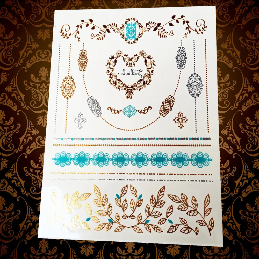 1 шт. горячая девушка сливы конструкции золото поддельные металлик татуировки