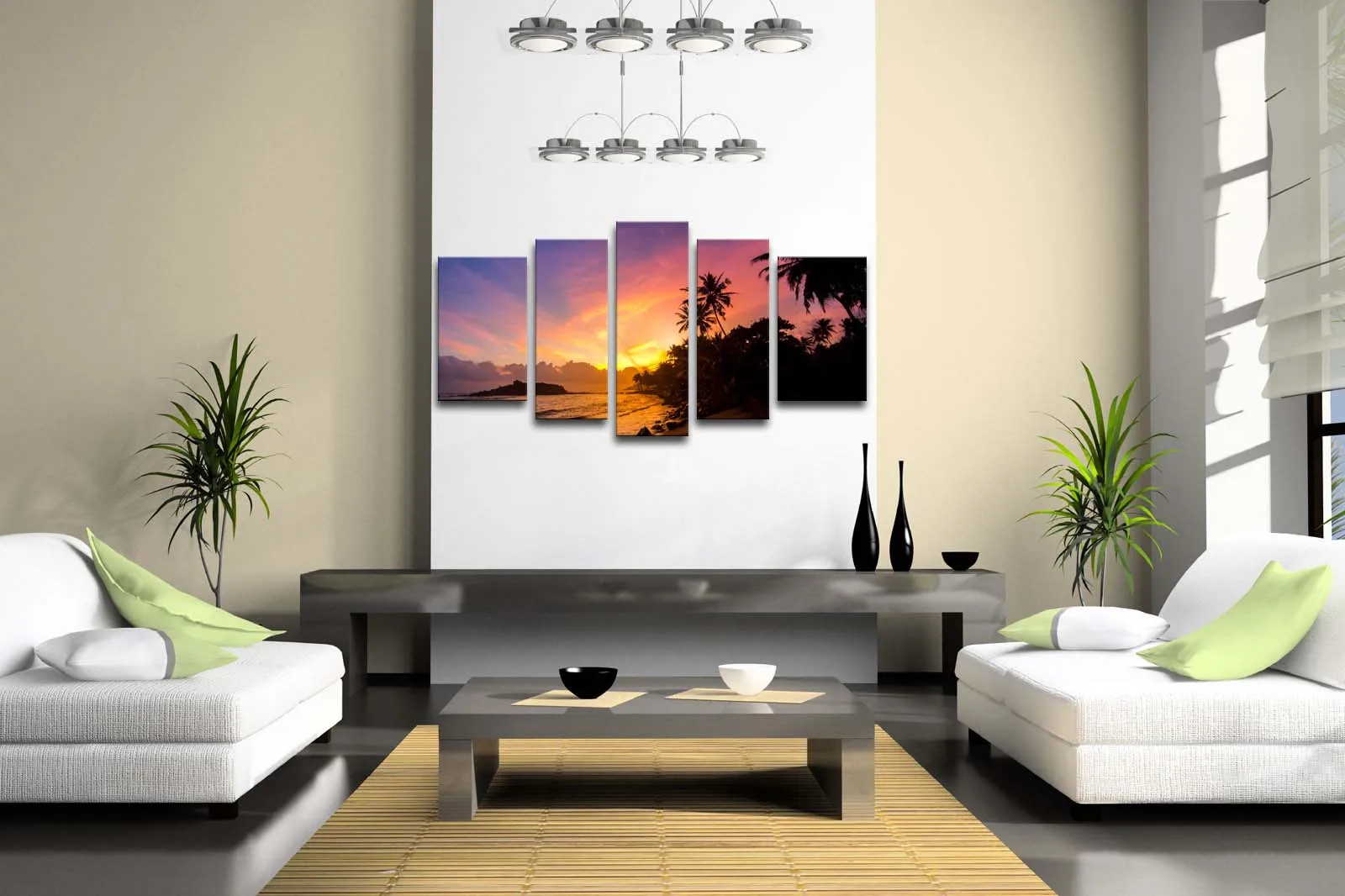 Framed Wall Art Pictures Palm Trees Sunset Beach Canvas Print Artwork Seascape Poster With Wooden Frame For Living Room | Дом и сад