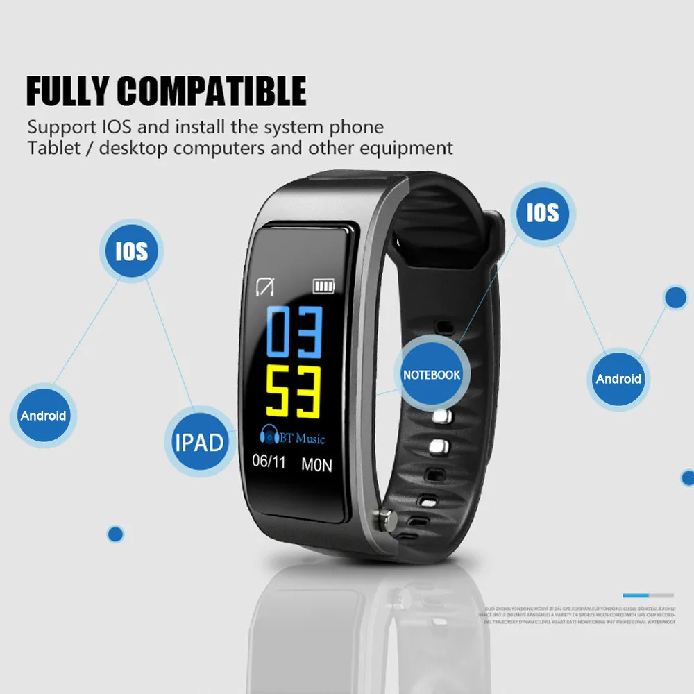 Voberry Bluetooth Смарт часы с наушниками спортивный фитнес трекер браслет монитор