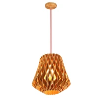 modern nature japanese wood e27 led bulb pendant light fixture diy home deco dining room hollow honeycomb pendant lamp