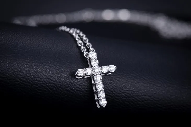 ZOCAI Новое прибытие вера в любовь крест Форма Настоящее 0,25 CT Алмазный кулон 18 K Белое Золото с 18 K колье из белого золота D04589